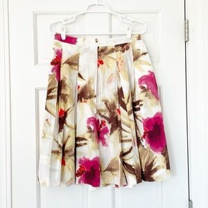TALBOTS Petites skirt size 6P white brown pink pleated cotton blend pockets